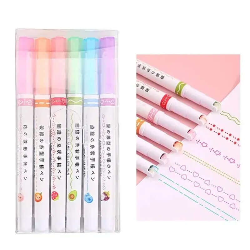 Curved Line Highlighter Set: 6 Vibrant Colors - Perfect for Art, Journaling, and School Stationery