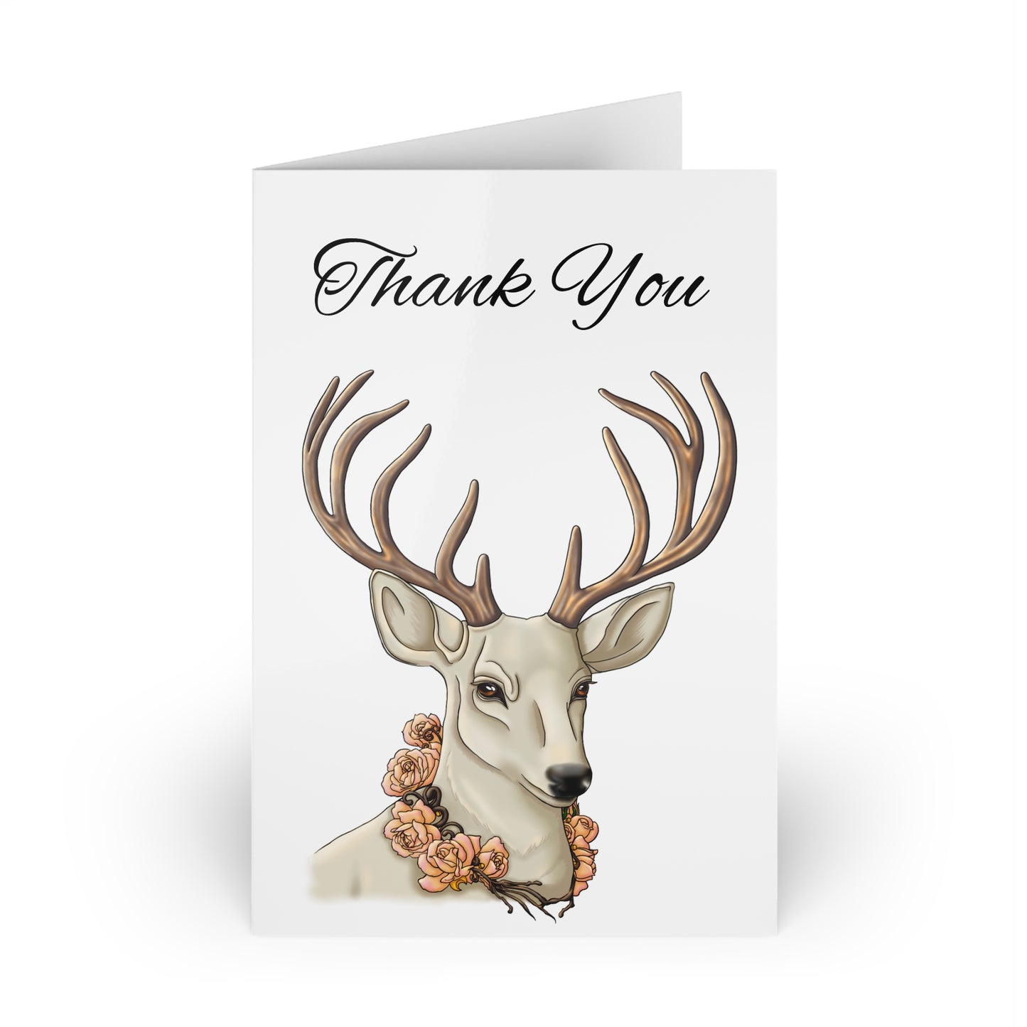 Custom Deer Greeting Card — Floral Antler Woodland Thank You Card
