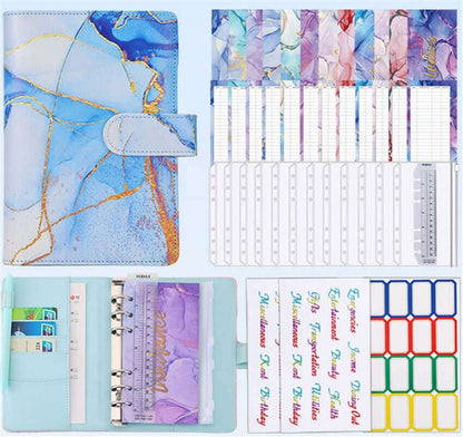 Colorful Marble Money Budget Planner Binder with Zipper and Cash Envelopes