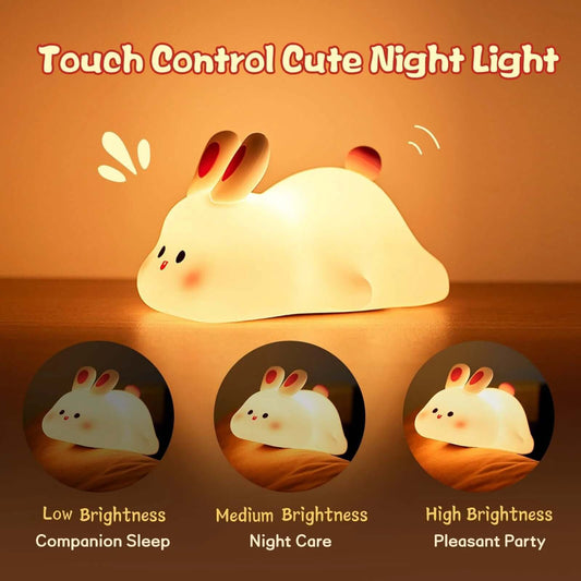 Cartoon Rabbit Silicone LED Night Light with Touch Sensor - Kids' Nightlight for Christmas Gift and Home Decor