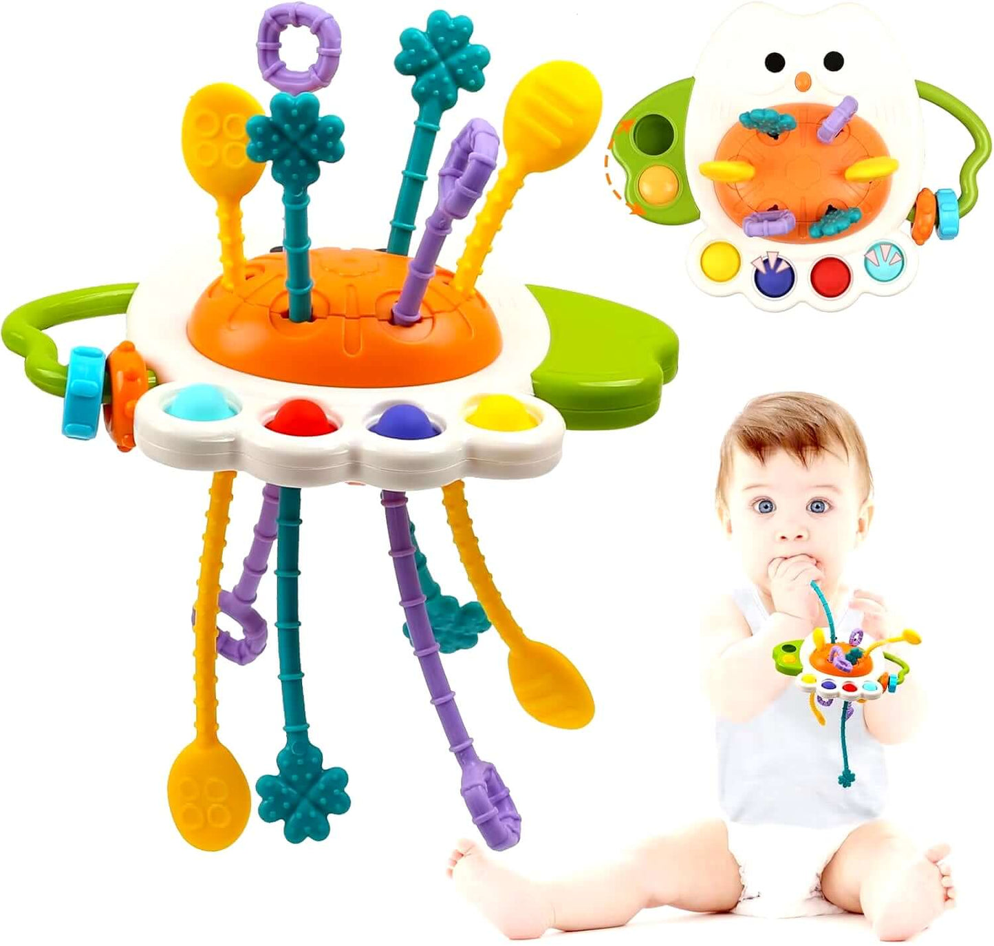 Montessori Pull String Sensory Toys for Babies 6-12 Months – Safe Silicone Teething & Developmental Fun!