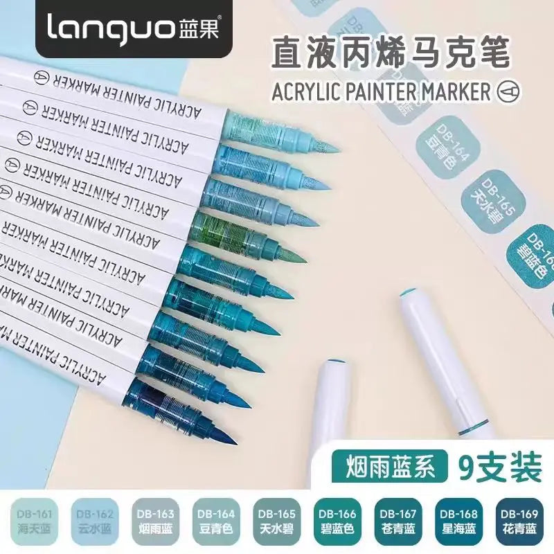 Languo 9-Color Acrylic Marker Pen Set - Versatile Soft Head Markers with Smart Ink Control for Creative Minds