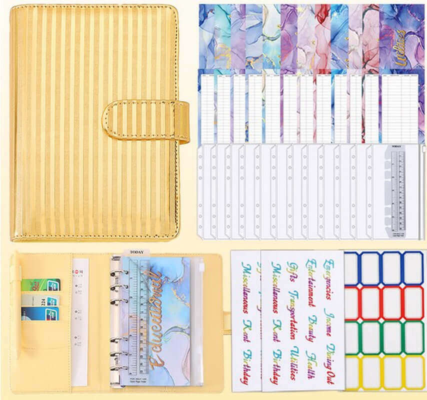 Colorful Marble Money Budget Planner Binder with Zipper and Cash Envelopes