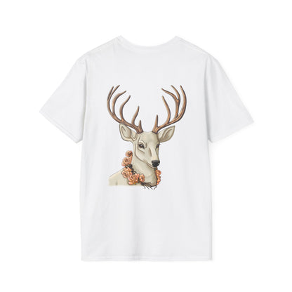 Floral Deer Minimal Tee — Soft Everyday White T‑Shirt