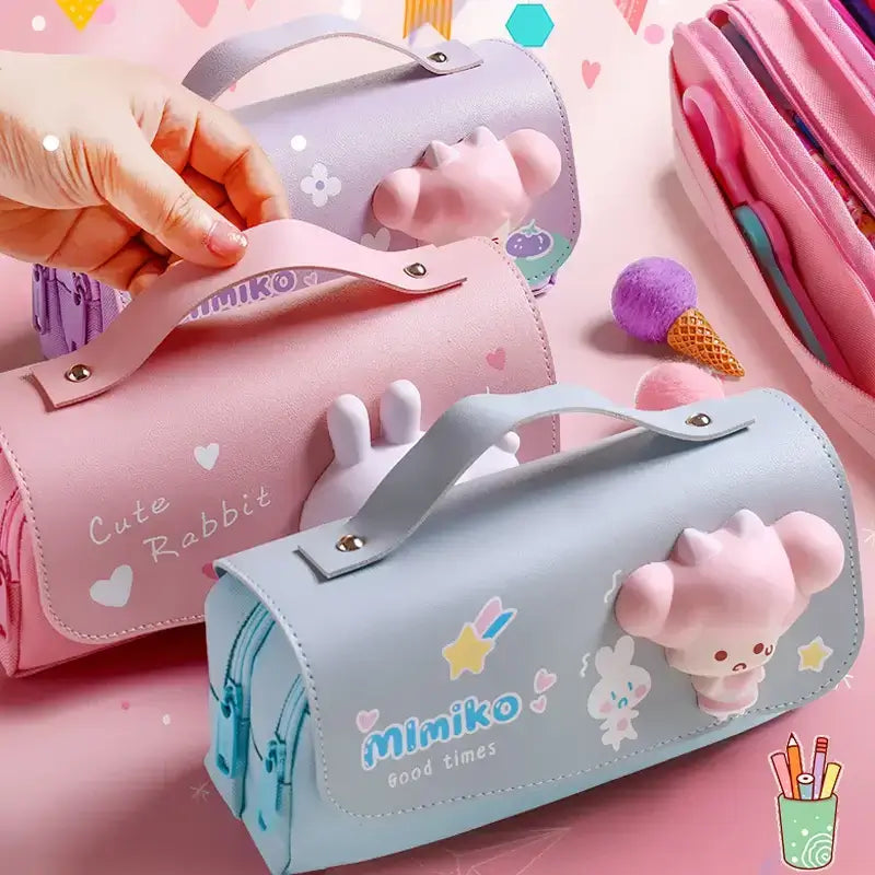 Kawaii 3D Cute Waterproof Pencil Case with Decompression Features - Korean Stationery Organizer for Girls