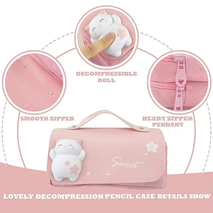 Kawaii 3D Cute Waterproof Pencil Case with Decompression Features - Korean Stationery Organizer for Girls