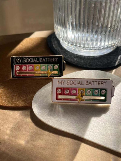 Adorable Summer Social Battery Enamel Pin - Trendy Brooch - Chic Zinc Alloy Accessory for Everyone