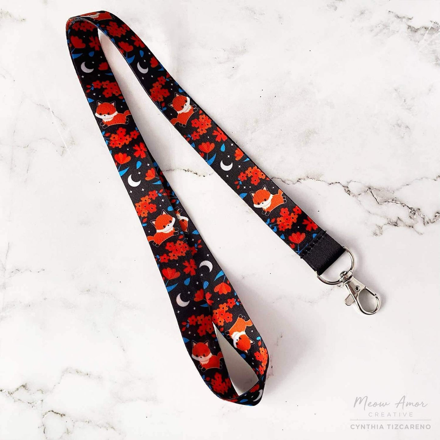 Mischievous fox Lanyard - With lobster clasps, double-sided lanyard