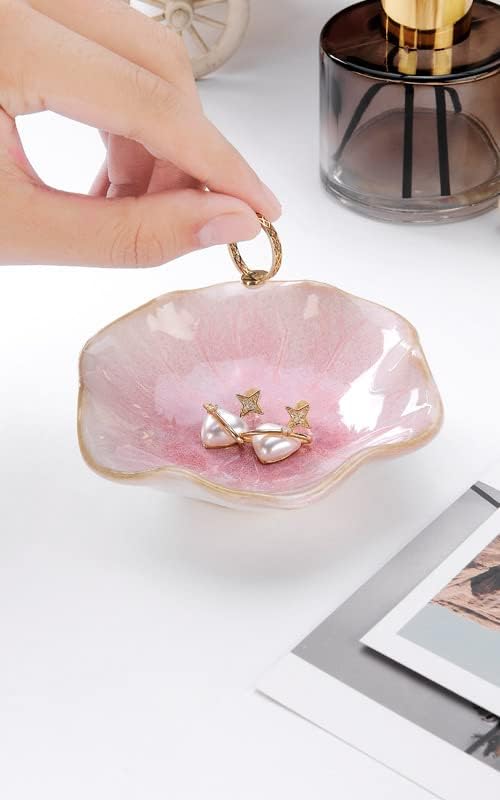 Elegant Pink Lotus Leaf Jewelry Tray - Perfect for Rings, Earrings, and Keys - A Charming Home Accent for Women