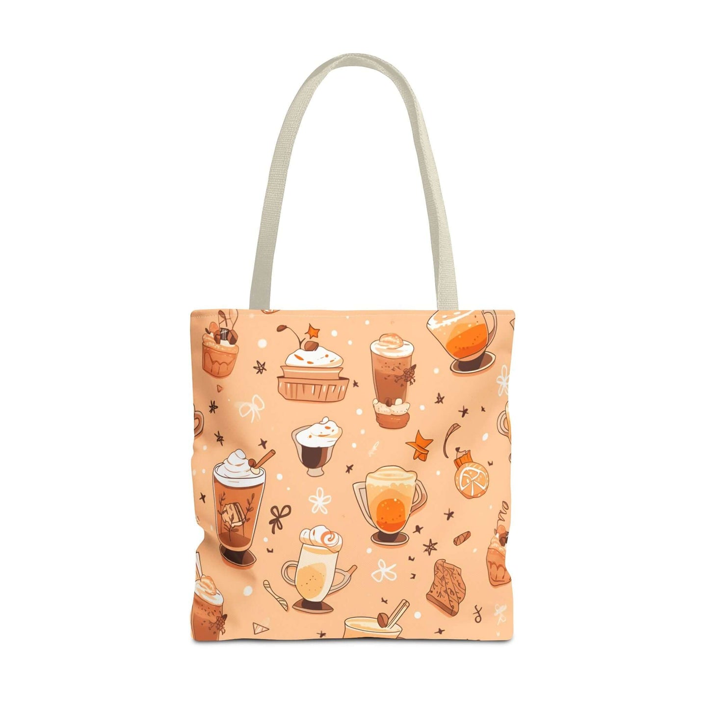 Fall Vibes Tote Bag – Cute Coffee Pattern, Available in Multiple Sizes