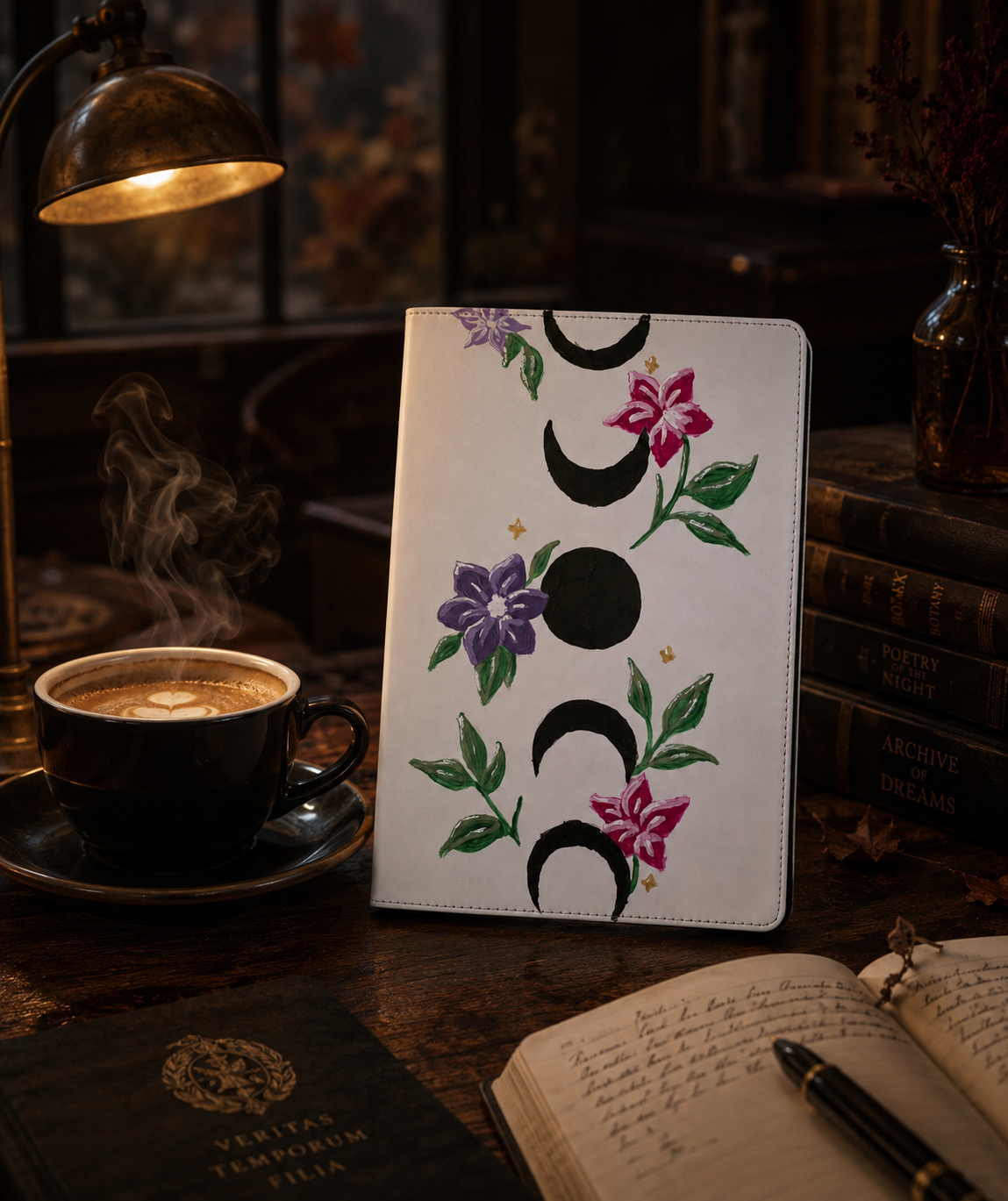 Hand-Painted Moon Phase Book | Celestial Gothic Journal | Unique Handmade Book