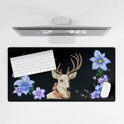 Floral Deer Desk Mat — Pastel Pink Gaming/Office Mouse Pad