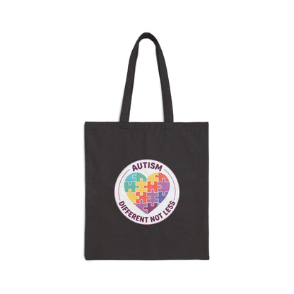 A tote bag with an autism awareness design in a casual setting.
