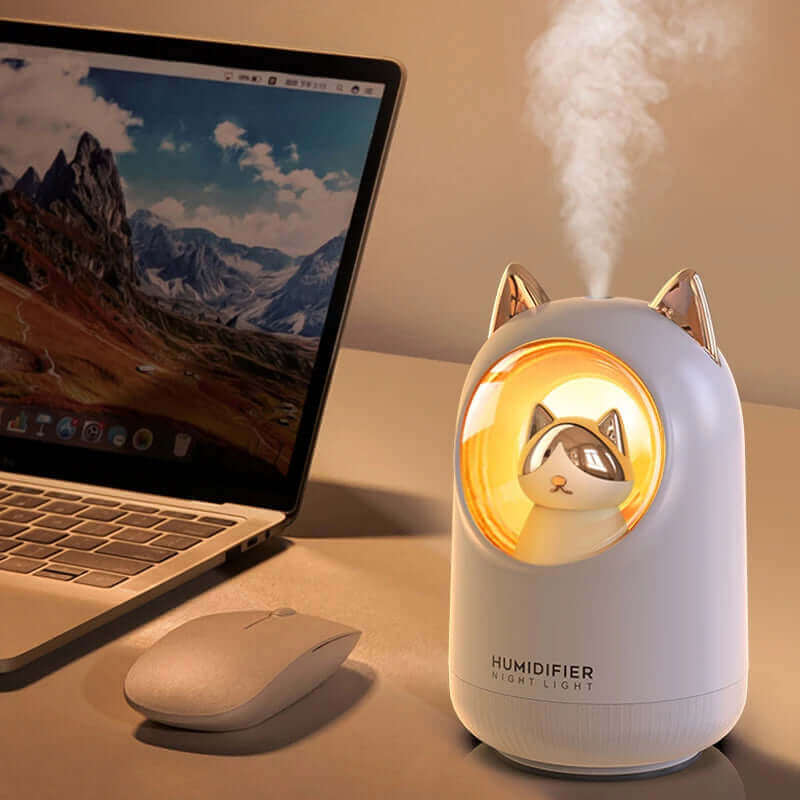 Lovely Kitty USB Air Humidifier Portable Car Aromatherapy Diffuser Fogger with Romantic Night Light 300Ml Humidificador Diffusor