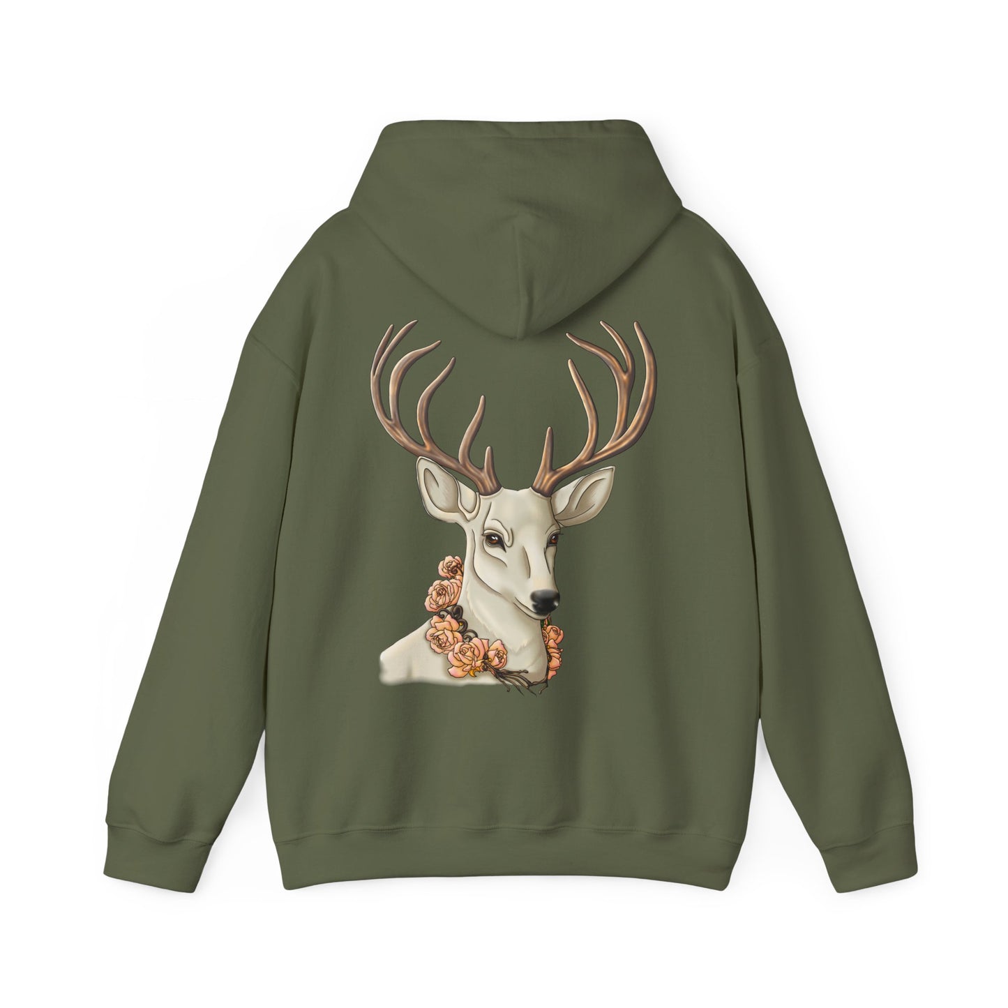 Deer Portrait Hoodie — Floral Antler Graphic Pullover
