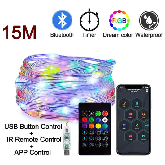 Enchanting color RGB LED Strip Lights - Smart Bluetooth Fairy Lights for Parties, Christmas, and Home Decor