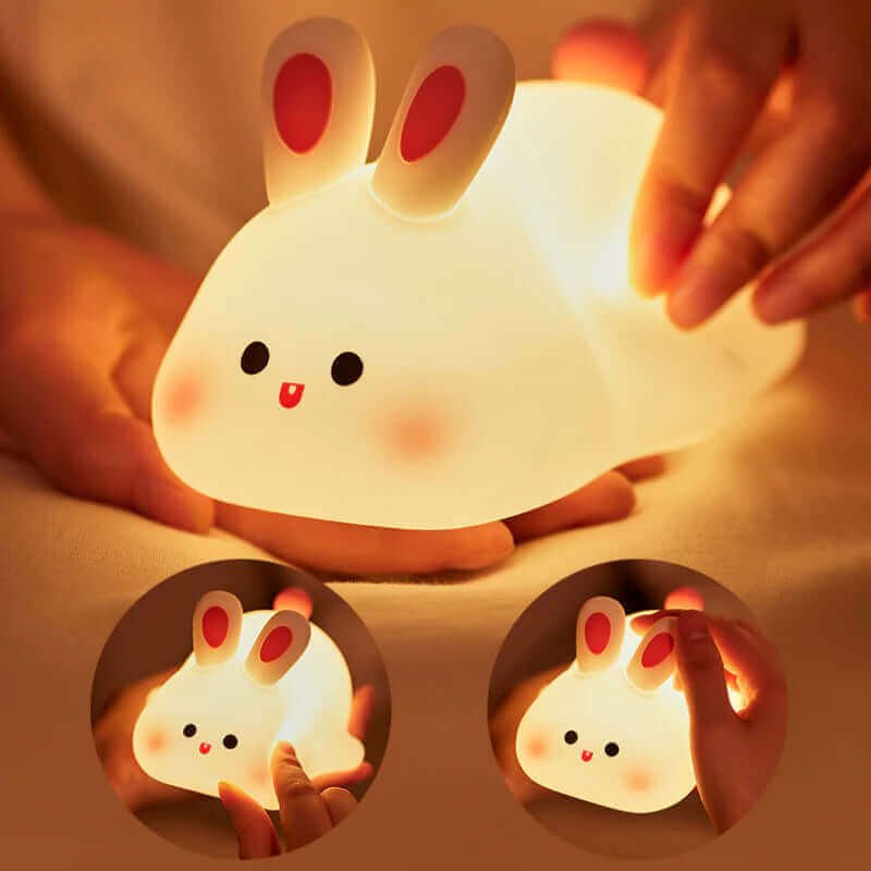 Cartoon Rabbit Silicone LED Night Light with Touch Sensor - Kids' Nightlight for Christmas Gift and Home Decor