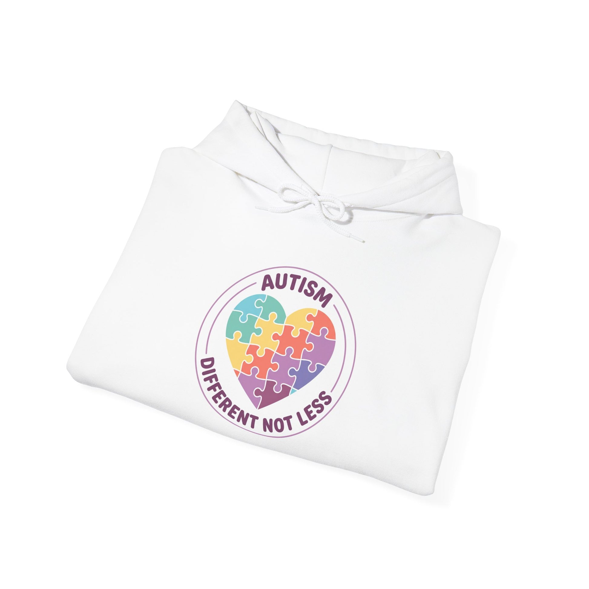hoodie with a colorful heart design and text on a white background