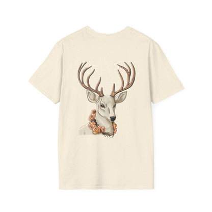 Floral Deer Minimal Tee — Soft Everyday White T‑Shirt