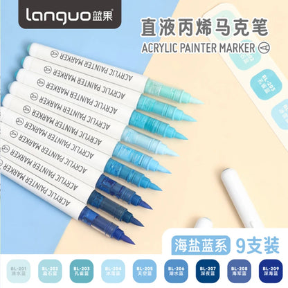 Languo 9-Color Acrylic Marker Pen Set - Versatile Soft Head Markers with Smart Ink Control for Creative Minds