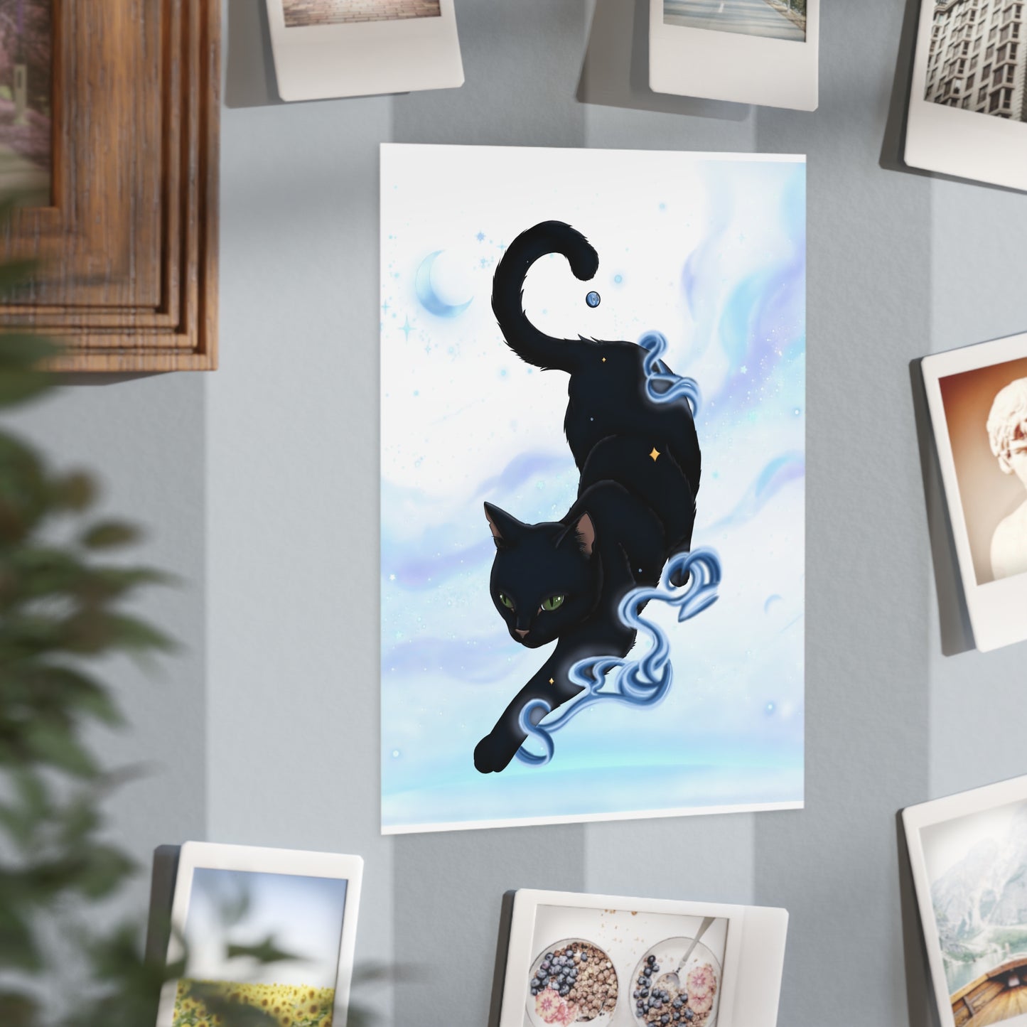 Mystic Black Cat Art Print — Celestial Cat Unframed Wall Art