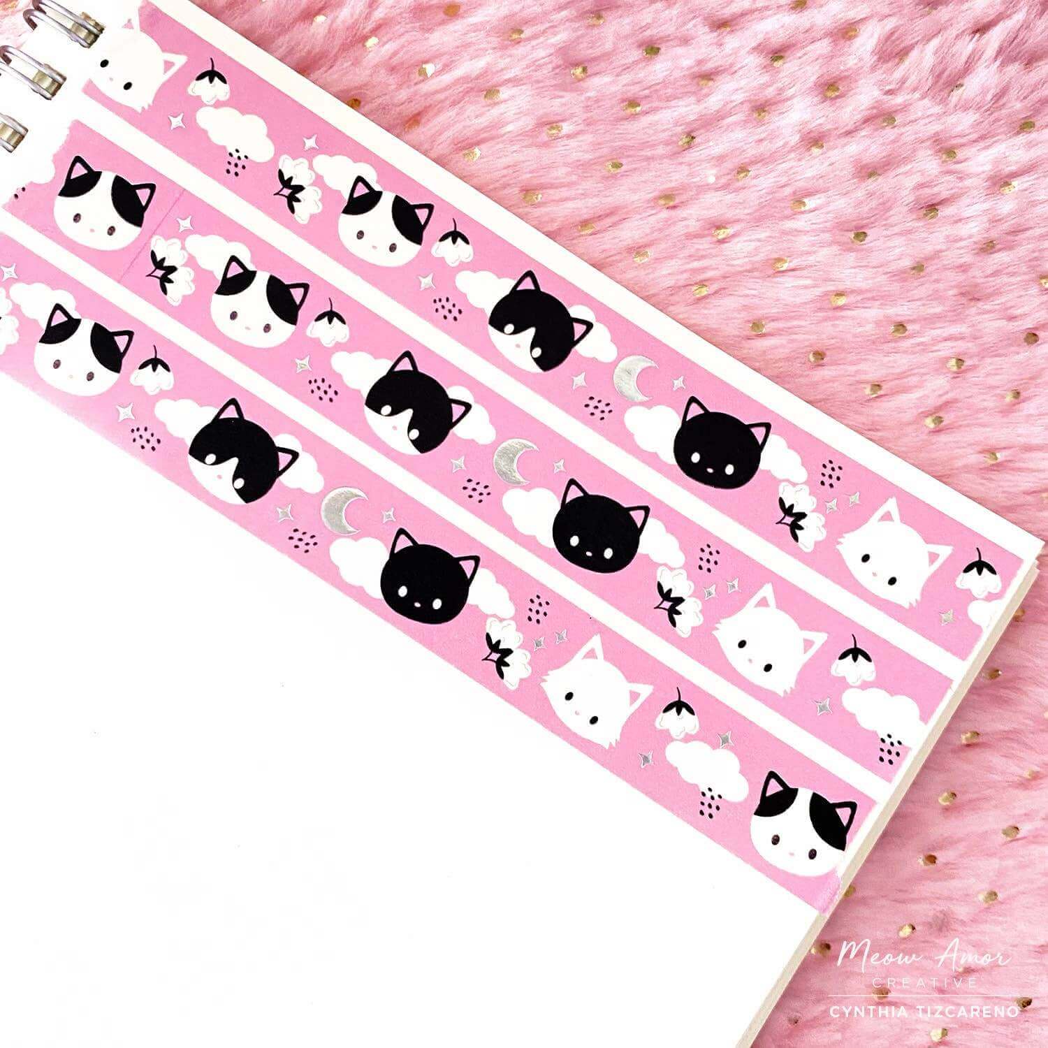 Pink Meow Meow Silver Foil Washi Tape - Enhance the project creativity