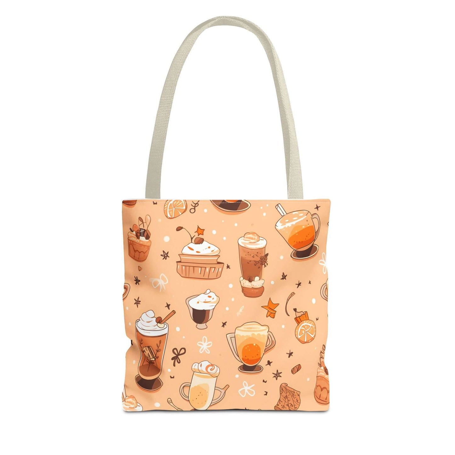 Fall Vibes Tote Bag – Cute Coffee Pattern, Available in Multiple Sizes