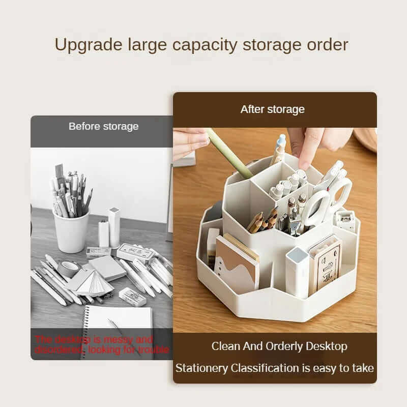 Desktop Pen Organizer with Rotating Base and 9 Compartments