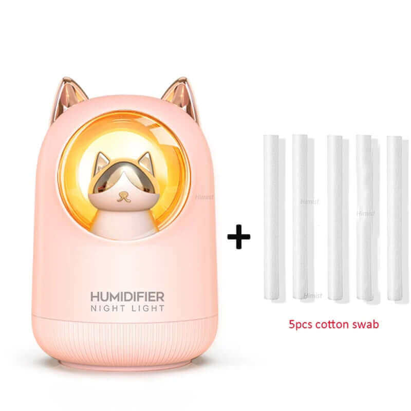 Lovely Kitty USB Air Humidifier Portable Car Aromatherapy Diffuser Fogger with Romantic Night Light 300Ml Humidificador Diffusor