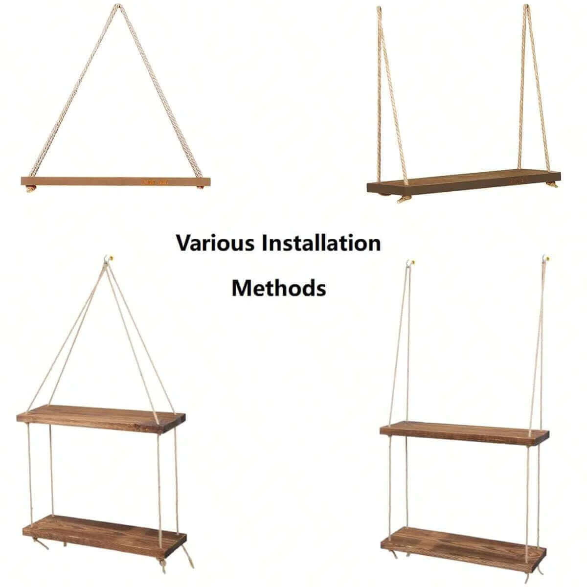 Rustic Wooden Swing Wall Shelf with Hemp Rope - Perfect for Organizing Plants and Flower Pots