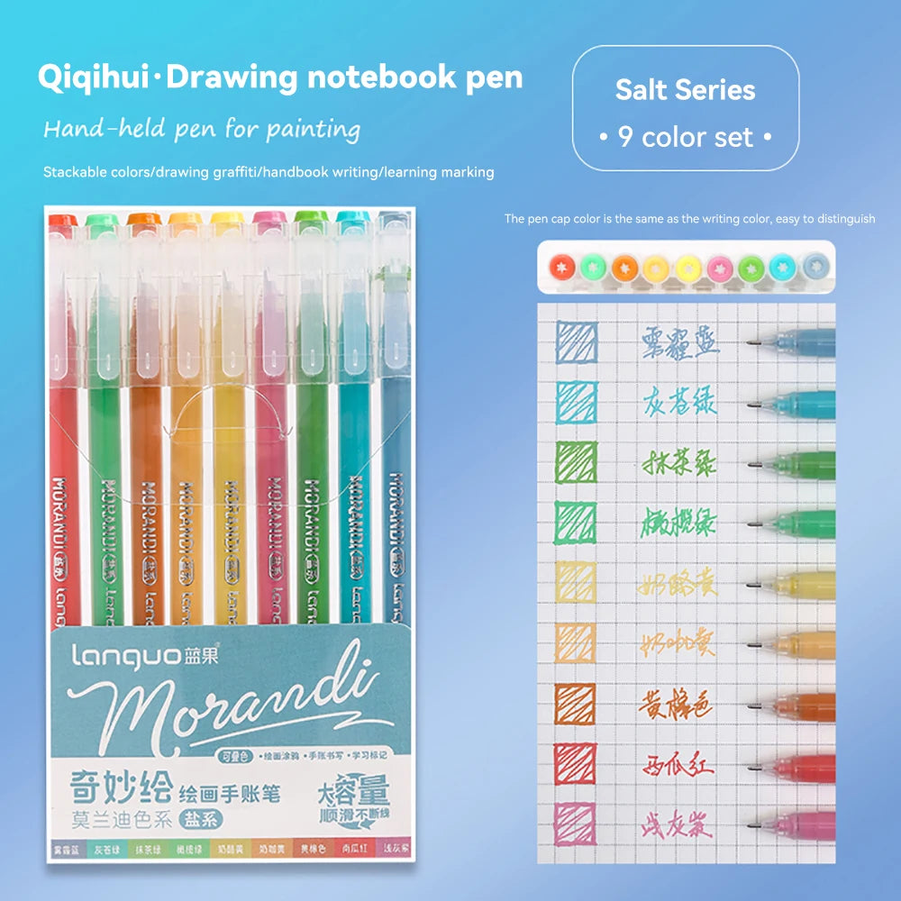Elevate Your Creativity with the Languo Morandi Gel Pen Set - 9 Stunning 0.6mm Colors for Art, DIY & Scrapbooking