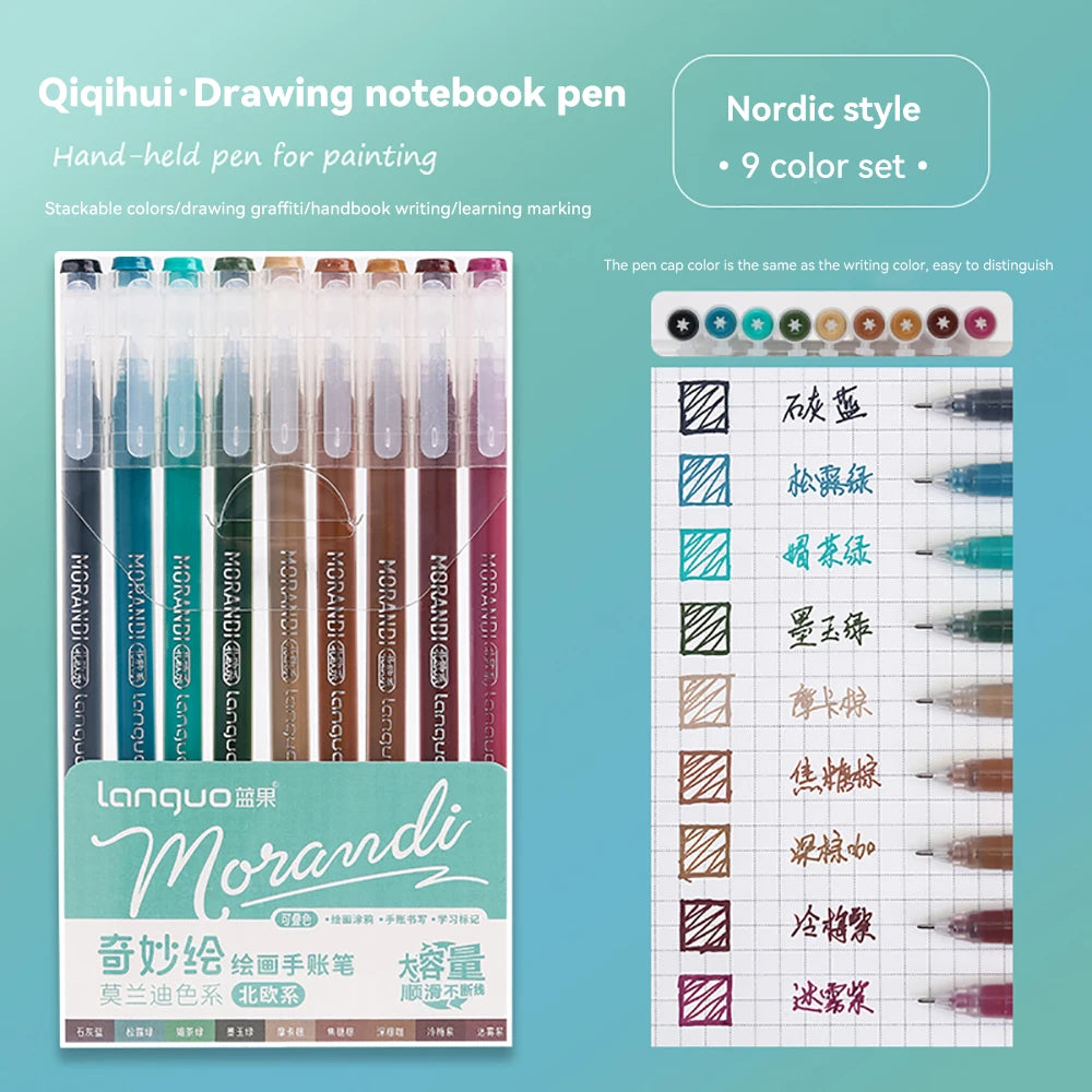 Elevate Your Creativity with the Languo Morandi Gel Pen Set - 9 Stunning 0.6mm Colors for Art, DIY & Scrapbooking