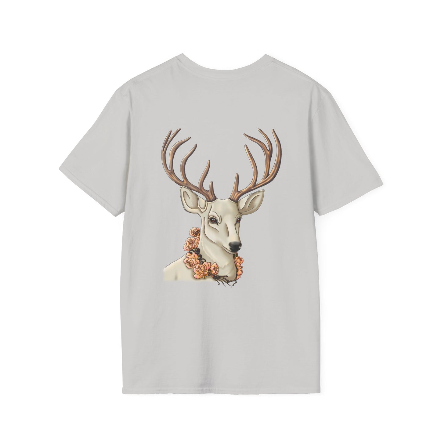 Floral Deer Minimal Tee — Soft Everyday White T‑Shirt