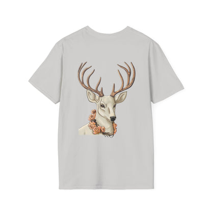 Floral Deer Minimal Tee — Soft Everyday White T‑Shirt