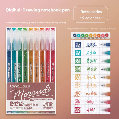 Elevate Your Creativity with the Languo Morandi Gel Pen Set - 9 Stunning 0.6mm Colors for Art, DIY & Scrapbooking