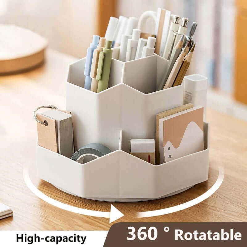 Desktop Pen Organizer with Rotating Base and 9 Compartments