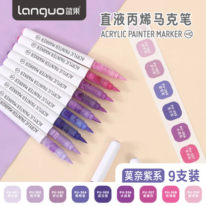 Languo 9-Color Acrylic Marker Pen Set - Versatile Soft Head Markers with Smart Ink Control for Creative Minds