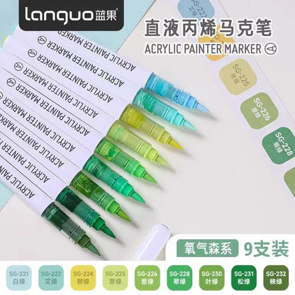 Languo 9-Color Acrylic Marker Pen Set - Versatile Soft Head Markers with Smart Ink Control for Creative Minds