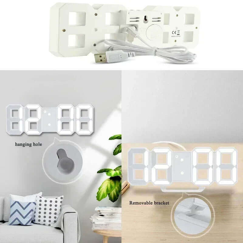 Modern Illuminated Digital Desktop Clock: Sleek Wall-Mounted Design with Adjustable Luminosity and Alarm Function