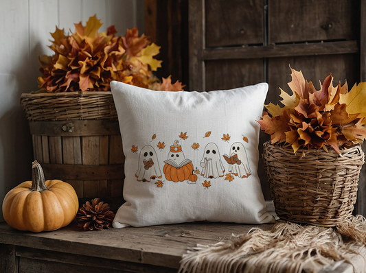 Cozy Ghosts Reading Books Pillow – Whimsical Halloween Décor