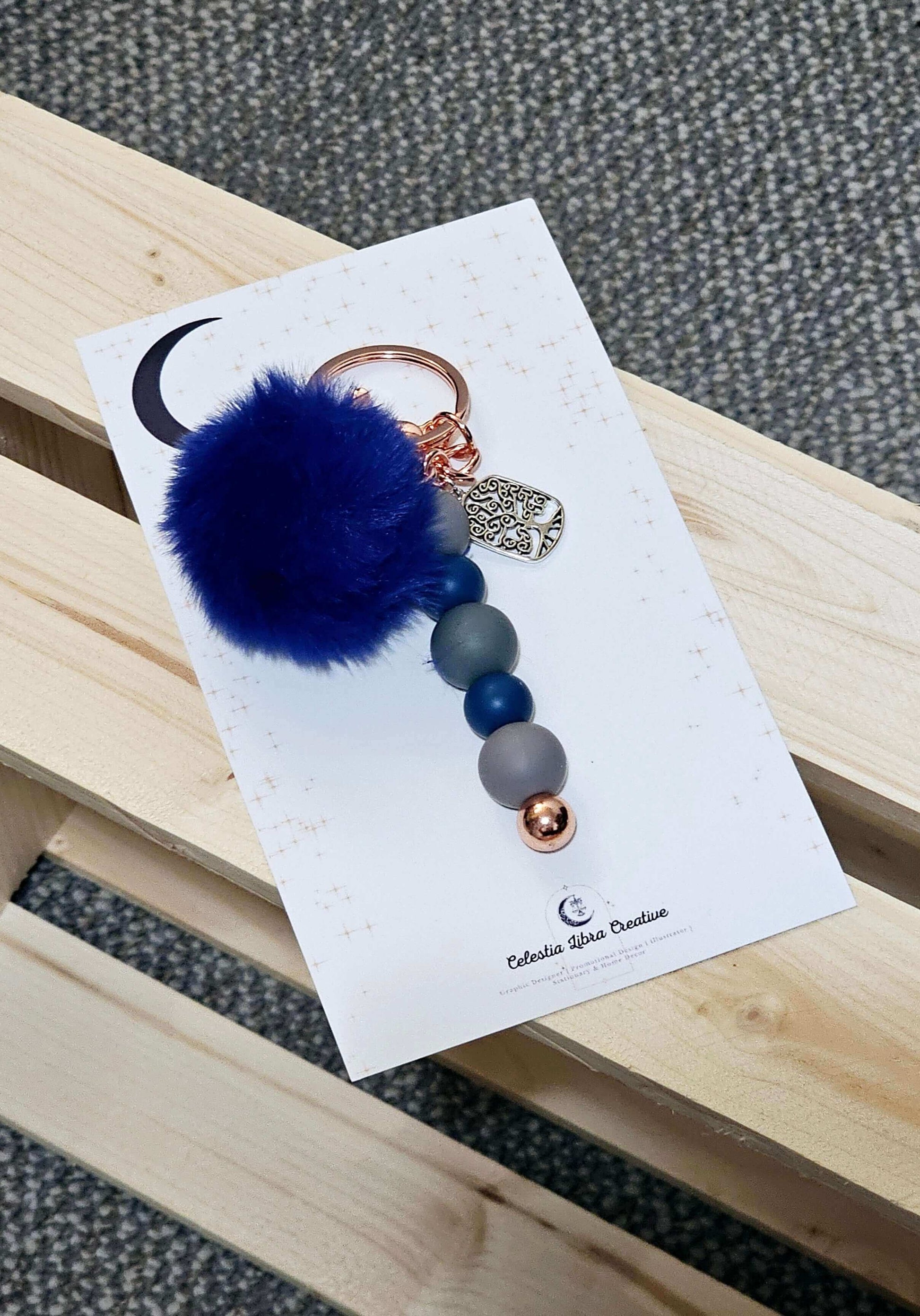 Navy blue keychain handmade tree of life, handmade designs