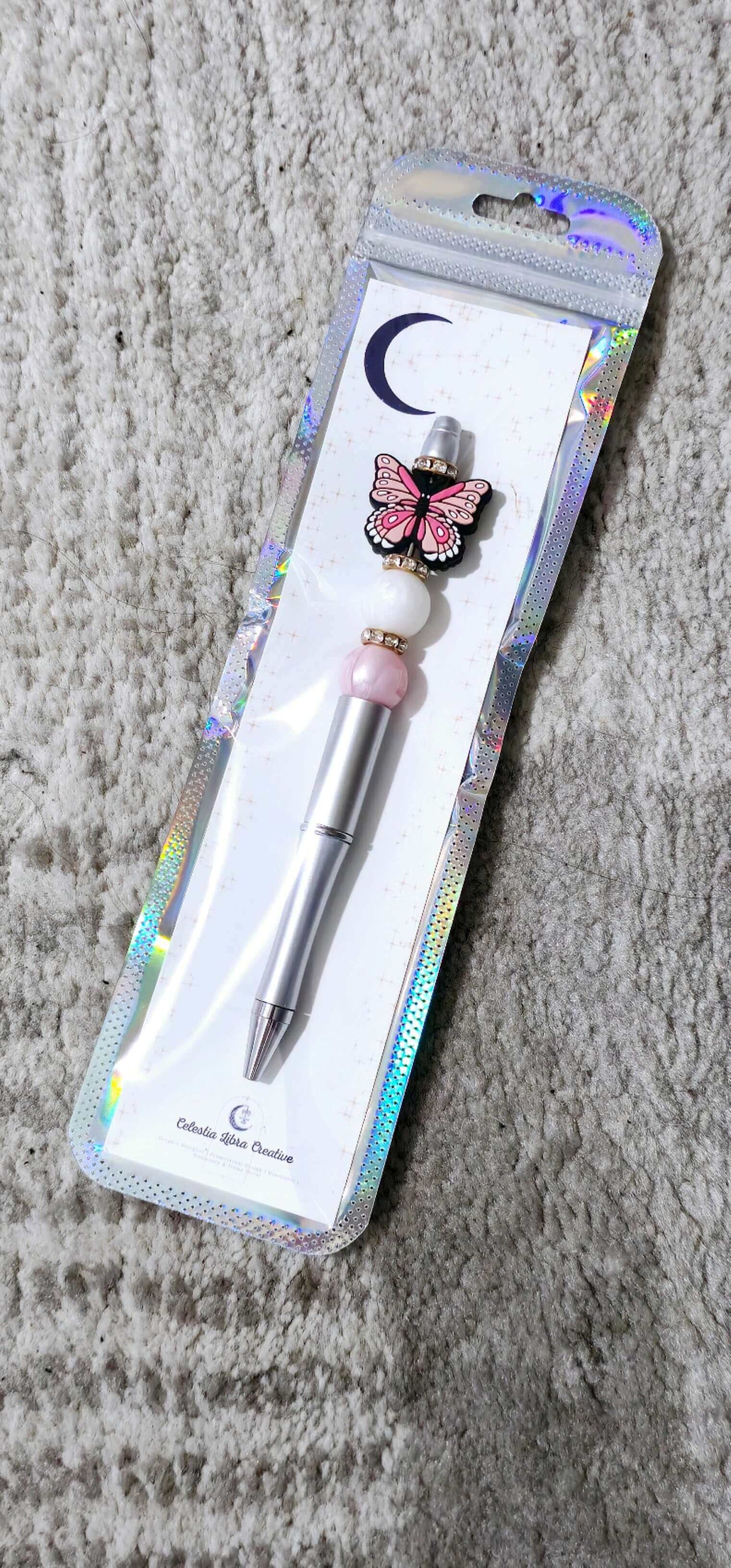 Butterfly blog white and Pink handmade pen