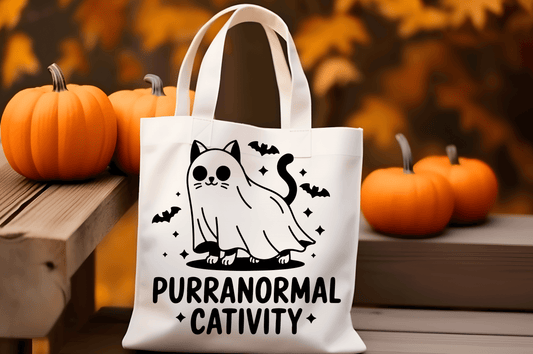 Purranormal Cativity Tote Bag - Halloween Cat Ghost Cute Design