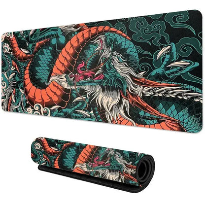 Large Japanese Dragon Gaming Mousepad with XXL Keyboard Size - Speed Desk Mat for Gamer, Anime Design - Available in 900X400 and 700X300 Dimensions