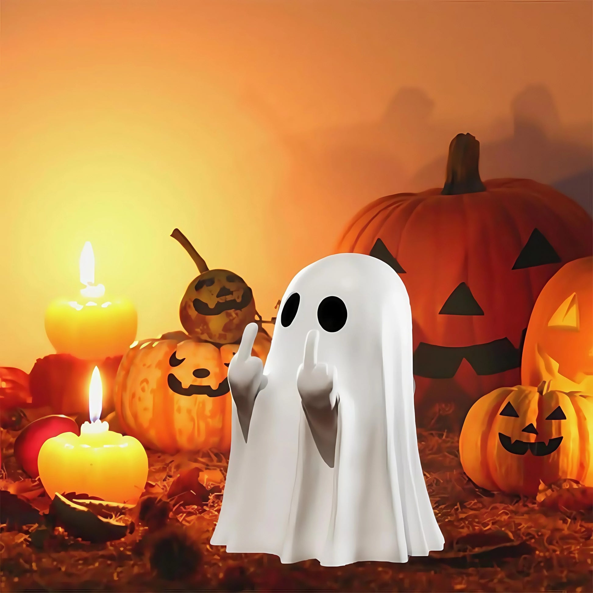 Adorable Middle Finger Ghost Statue - Perfect Halloween Decor & Unique Coffee Table Centerpiece!