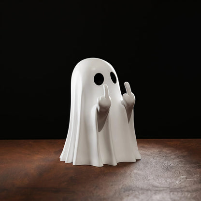 Adorable Middle Finger Ghost Statue - Perfect Halloween Decor & Unique Coffee Table Centerpiece!