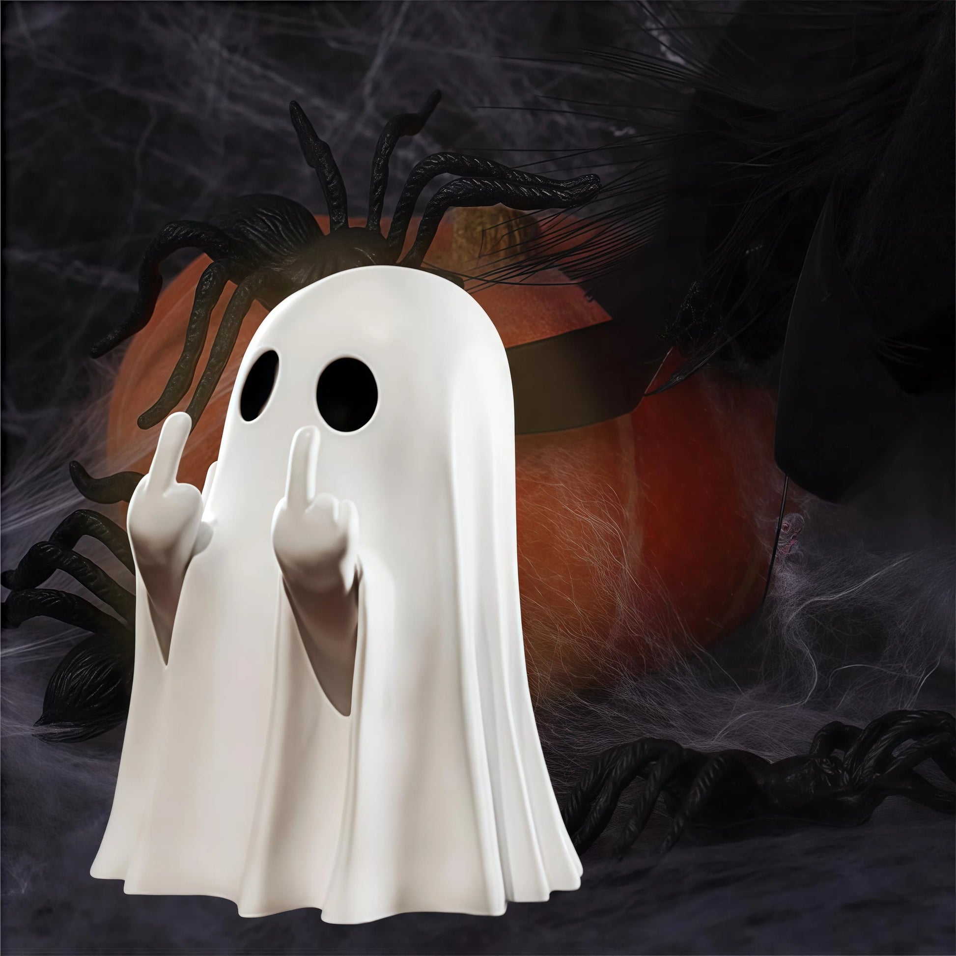 Adorable Middle Finger Ghost Statue - Perfect Halloween Decor & Unique Coffee Table Centerpiece!