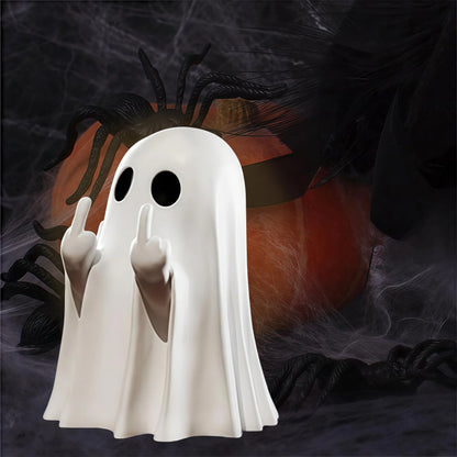 Adorable Middle Finger Ghost Statue - Perfect Halloween Decor & Unique Coffee Table Centerpiece!
