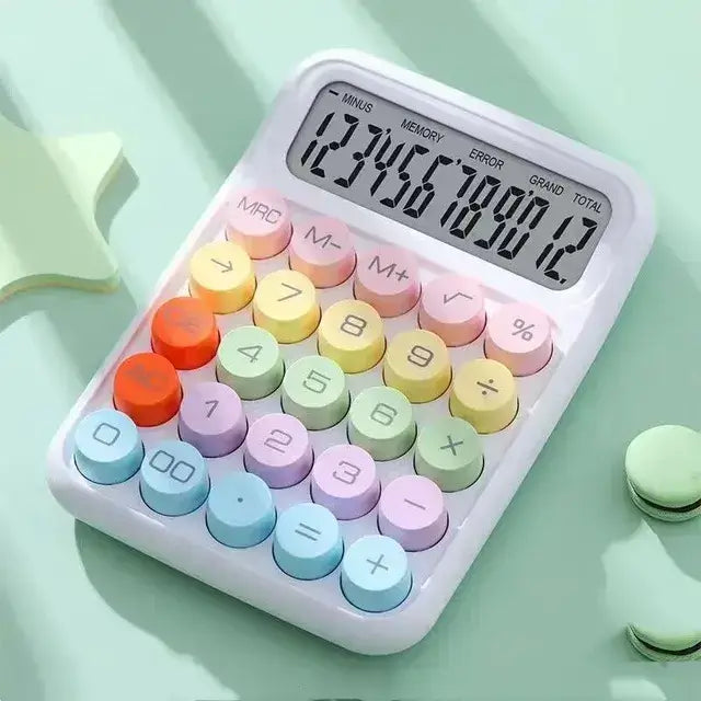 Cute Candy Color 12-Digit Mechanical Keyboard Calculator for Stylish Office Stationery