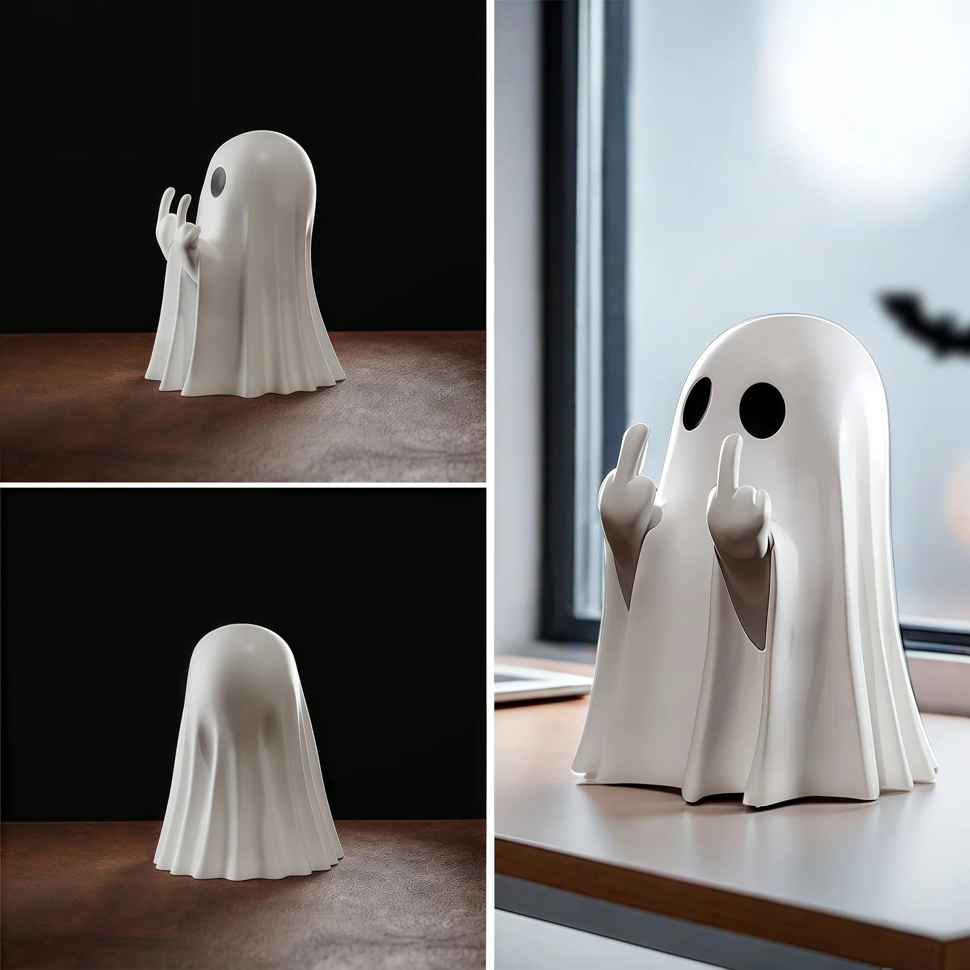 Adorable Middle Finger Ghost Statue - Perfect Halloween Decor & Unique Coffee Table Centerpiece!